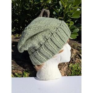 Hand Crocheted Slouchy Beanie Sage Green Handmade Fall Winter Hat